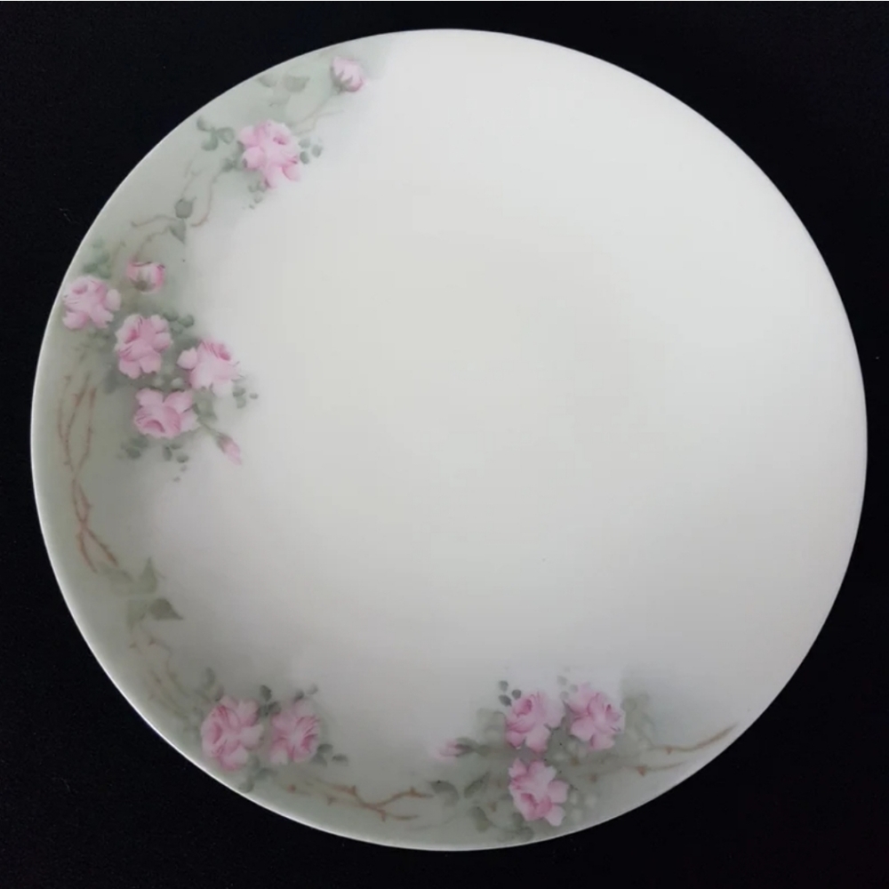 Vintage Limoges Hand-Painted Dinner Plate: Pink Roses Pastel Green -8 Available